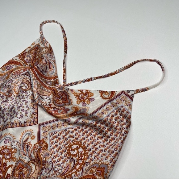 Bishop + Young Cami Tank Top Satin Drape Neck Y2K Paisley Summer Boho Geometric - Picture 4 of 14